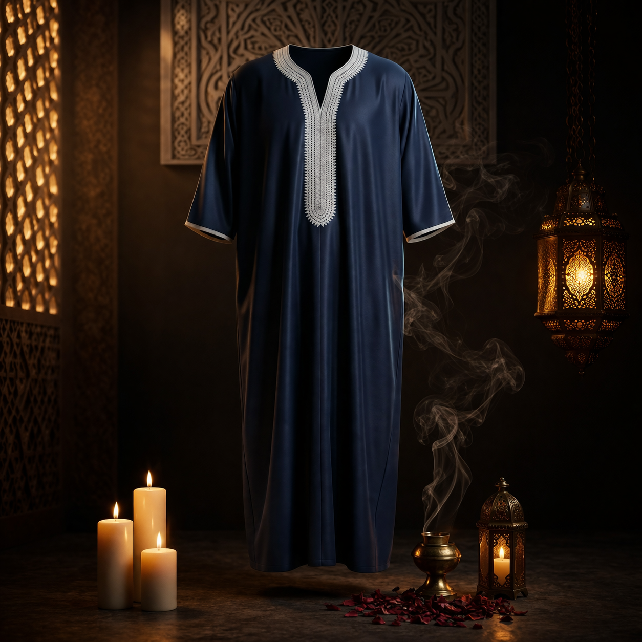Imarah Classic Moroccan Thobe – Navy & Ivory