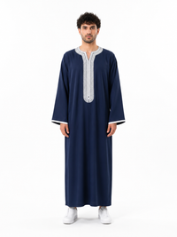 Imarah Classic Moroccan Thobe – Navy & Ivory