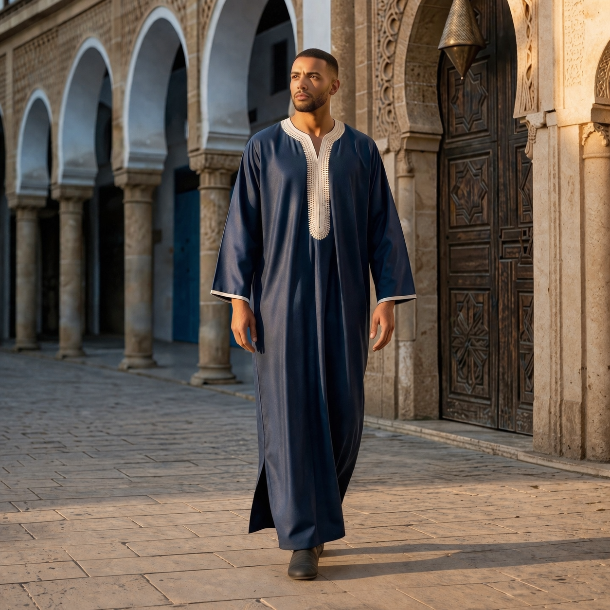 Imarah Classic Moroccan Thobe – Navy & Ivory
