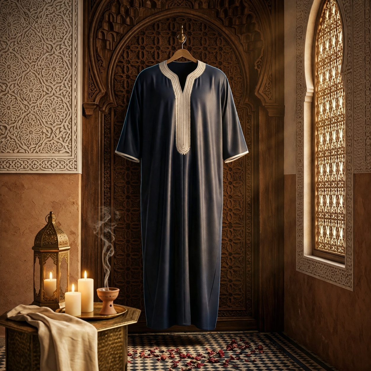 Imarah Classic Moroccan Thobe – Navy & Ivory