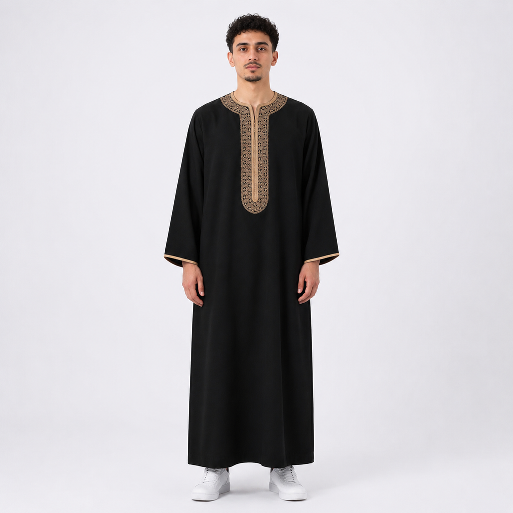 Imarah Classic Moroccan Thobe – Black & Gold