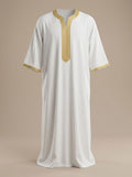 Imarah Classic Moroccan Thobe – White & Gold