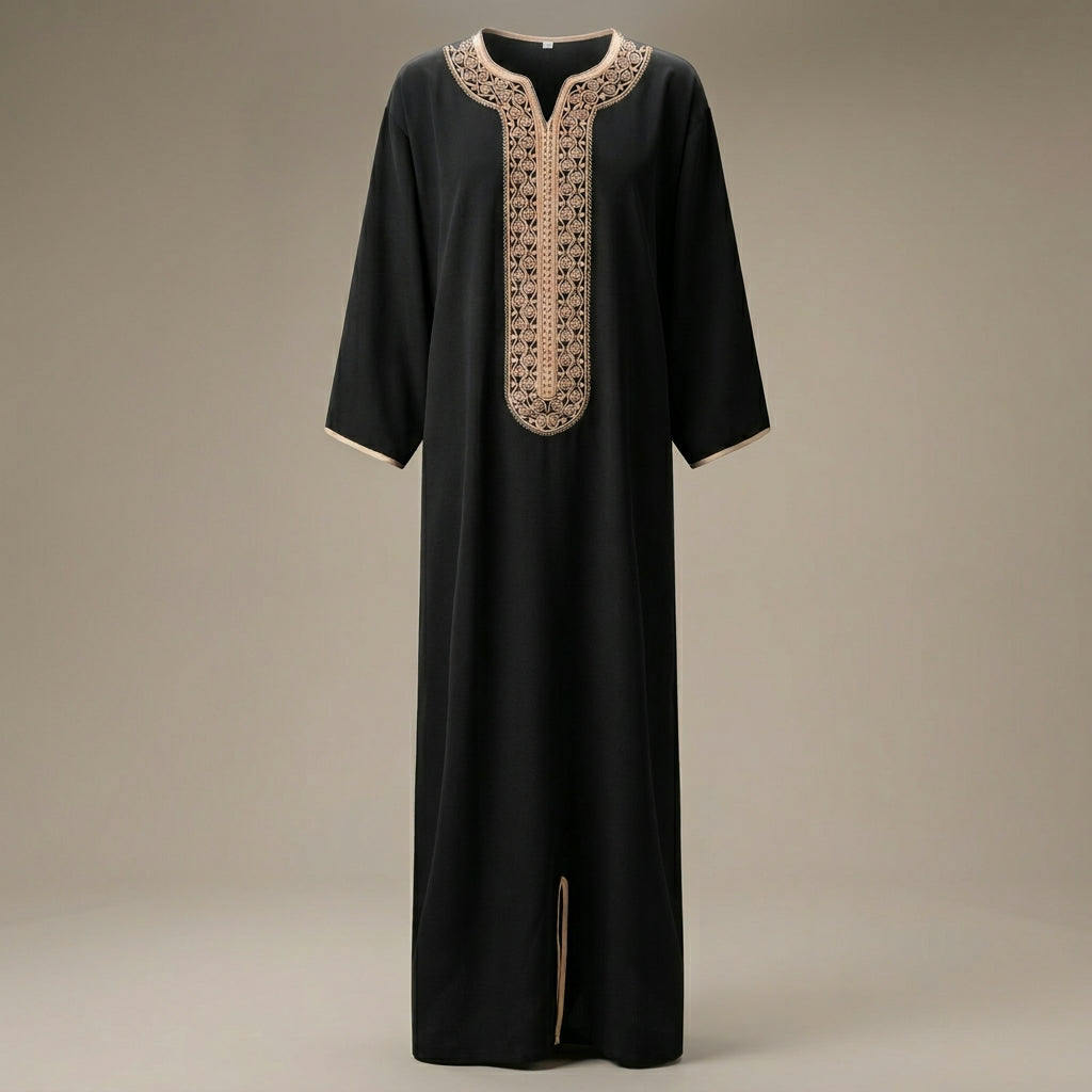 Imarah Classic Moroccan Thobe – Black & Gold